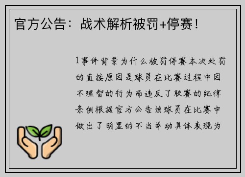 官方公告：战术解析被罚+停赛！