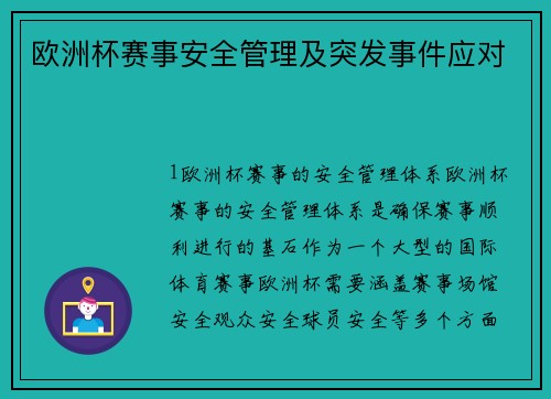 欧洲杯赛事安全管理及突发事件应对